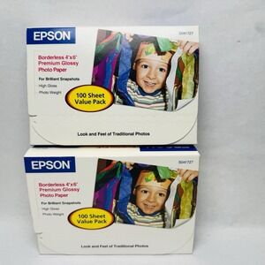 2 PACK Epson Premium Photo Paper Glossy, Borderless, 4" x 6", 100 sheets